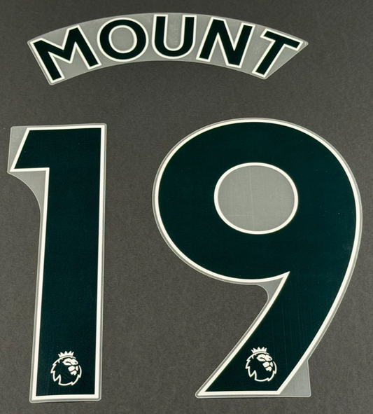 2019 2020 CHELSEA MOUNT 19 AVERY DENNISON BLACK PLAYER SIZE NAME SET 230MM
