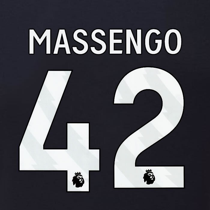 2023 2024 BURNLEY MASSENGO 42 OFFICIAL WHITE 3RD PLAYER SIZE NAMESET