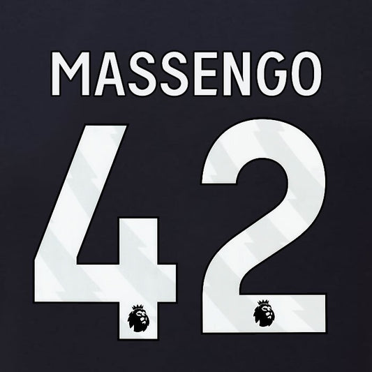 2023 2024 BURNLEY MASSENGO 42 OFFICIAL WHITE 3RD PLAYER SIZE NAMESET