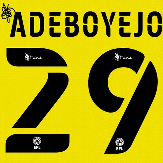 BARNSLEY 2020 2021 OFFICIAL ADEBOYEJO 29 3RD PLAYER SIZE NAME SET