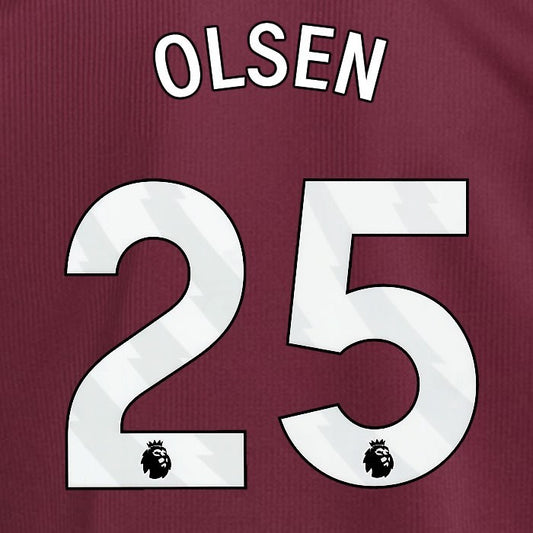 2024 2025 ASTON VILLA OLSEN 25 OFFICIAL WHITE HOME PLAYER SIZE NAMESET