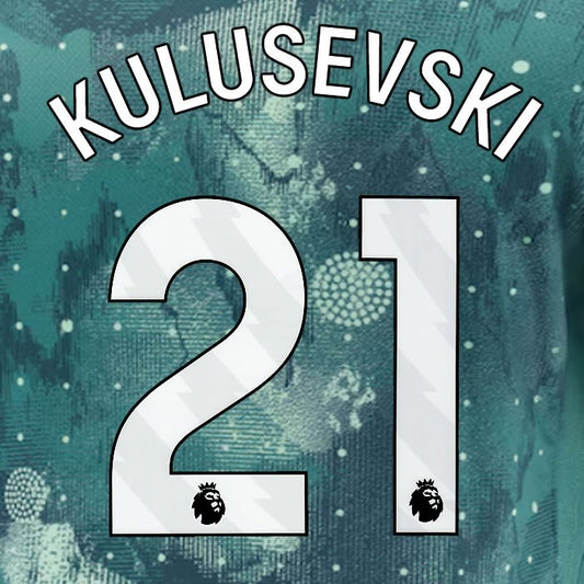 2024 2025 TOTTENHAM KULUSEVSKI 21 WHITE 3RD PLAYER SIZE NAME SET