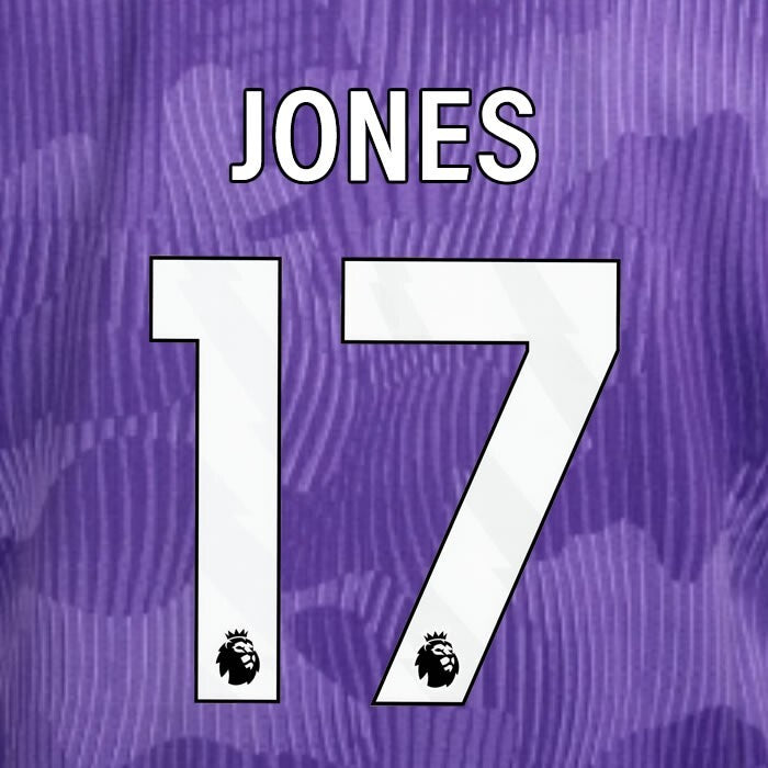 2023 2024 OFFICIAL LIVERPOOL JONES 17 WHITE 3RD PLAYER SIZE NAMESET