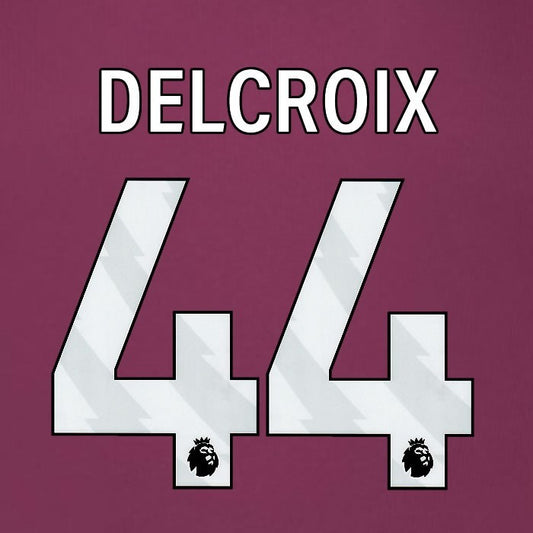 2025 2026 BURNLEY DELCROIX 44 OFFICIAL WHITE HOME PLAYER SIZE NAMESET