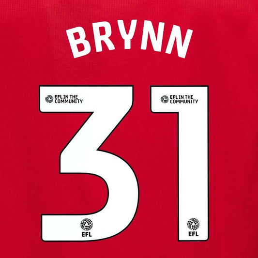 25 26 MIDDLESBROUGH BRYNN 31 OFFICIAL WHITE HOME PLAYER SIZE NAME SET 230MM