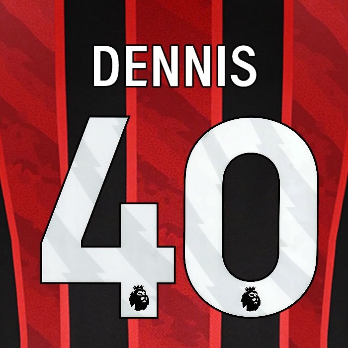 2025 2026 BOURNEMOUTH DENNIS 40 WHITE HOME PLAYER SIZE NAME SET