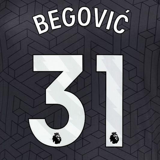 2024 2025 EVERTON BEGOVIC 31 OFFICIAL WHITE AWAY PLAYER SIZE NAMESET