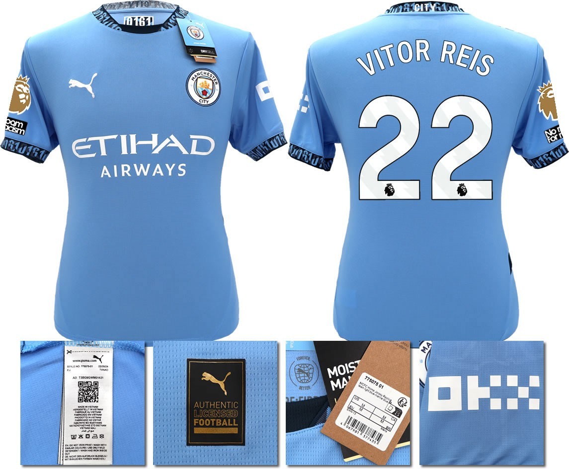 BNWT 24 25 MAN CITY PUMA HOME VITOR REIS 22 +PATCHES FOOTBALL SHIRT MEN'S XL