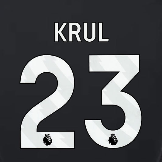 2023 2024 LUTON TOWN OFFICIAL KRUL 23 WHITE 3RD PLAYER SIZE NAMESET