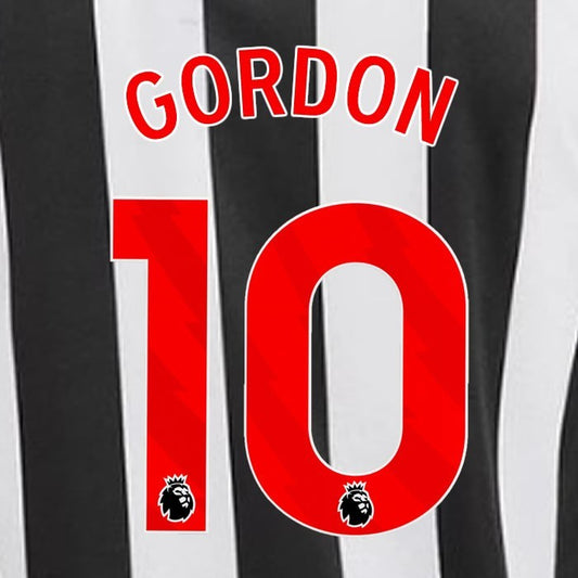 2023 2024 NEWCASTLE GORDON 10 OFFICIAL RED HOME PLAYER SIZE NAME SET