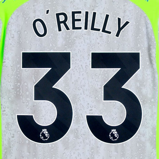 2025 2026 MANCHESTER CITY O REILLY 33 BLACK 3RD PLAYER SIZE NAME SET