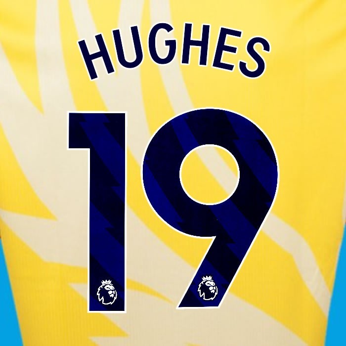 2024 2025 OFFICIAL CRYSTAL PALACE HUGHES 19 BLUE AWAY PLAYER SIZE NAMESET