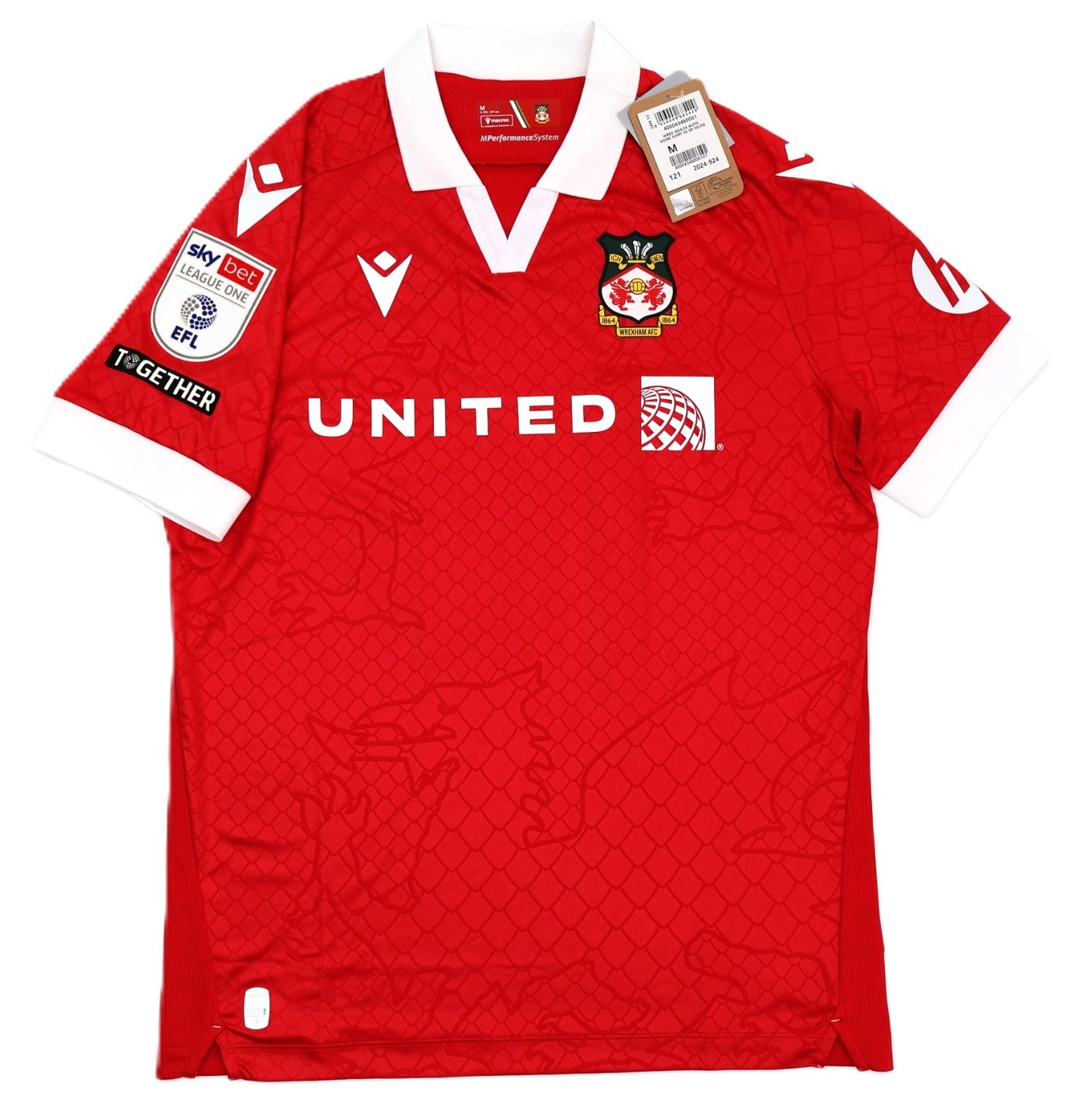BNWT 2024 2025 WREXHAM A.F.C MACRON HOME SHIRT RODRIGUEZ 16 + PATCHES / MEDIUM