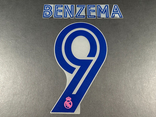 2020 - 2021 AVERY DENNISON REAL MADRID BENZEMA 9 AWAY PLAYER SIZE NAME SET