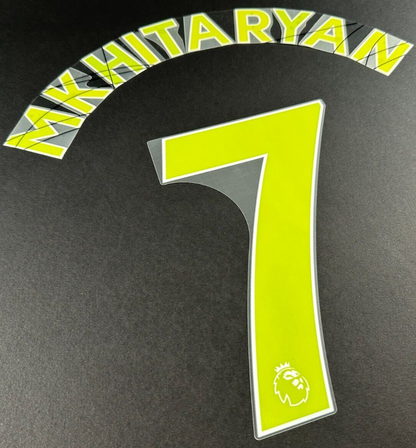 ARSENAL 19-23 MKHITARYAN 7 OFFICIAL AVERY DENNISON YELLOW PLAYER SIZE NAME SET