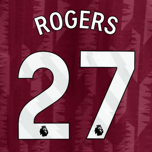 2023 2024 ASTON VILLA ROGERS 27 OFFICIAL WHITE HOME PLAYER SIZE NAMESET