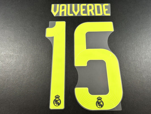 2022 2023 AVERY DENNISON REAL MADRID VALVERDE 15 3RD GREEN PLAYER SIZE NAMESET