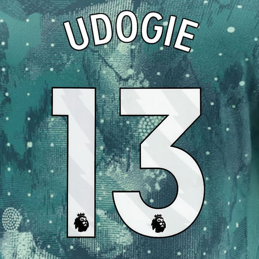 2024 2025 TOTTENHAM UDOGIE 13 WHITE 3RD PLAYER SIZE NAME SET