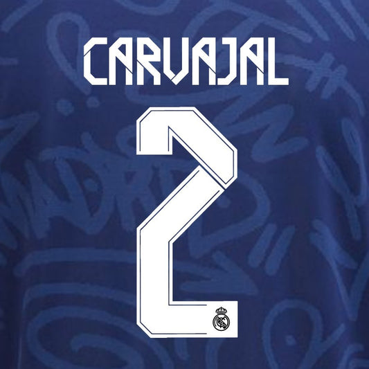 2021 2022 REAL MADRID CARVAJAL 2 WHITE AWAY 3RD PLAYER SIZE NAMESET 260MM