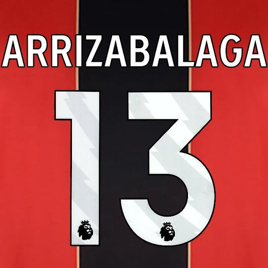 2024 2025 BOURNEMOUTH ARRIZABALAGA 13 WHITE HOME PLAYER SIZE NAME SET