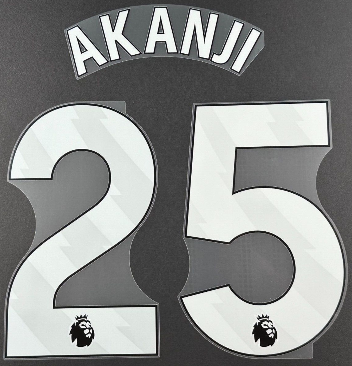 MAN CITY 2023/25 AKANJI 25 OFFICIAL AVERY DENNISON WHITE PLAYER SIZE NAME SET