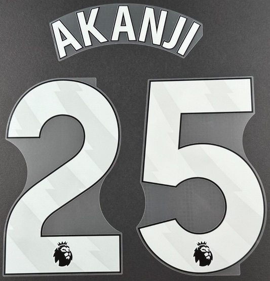 MAN CITY 2023/25 AKANJI 25 OFFICIAL AVERY DENNISON WHITE PLAYER SIZE NAME SET