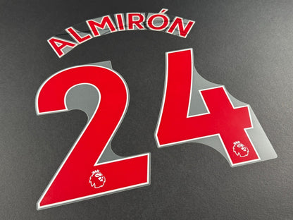 NEWCASTLE 2022-23 ALMIRON 24 OFFICIAL AVERY DENNISON RED PLAYER SIZE NAME SET