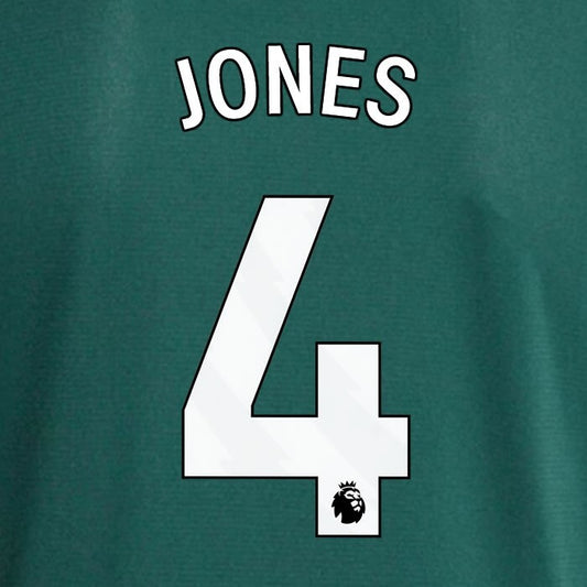 MAN UTD 2023 - 2024 JONES 4 OFFICIAL AVERY DENNISON WHITE PLAYER SIZE NAME SET