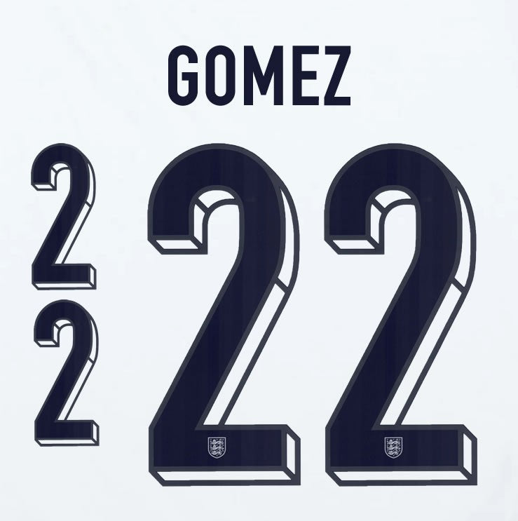 2024 2025 OFFICIAL ENGLAND GOMEZ 22 HOME PLAYER SIZE NAME SET