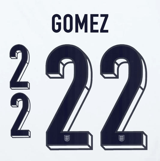 2024 2025 OFFICIAL ENGLAND GOMEZ 22 HOME PLAYER SIZE NAME SET