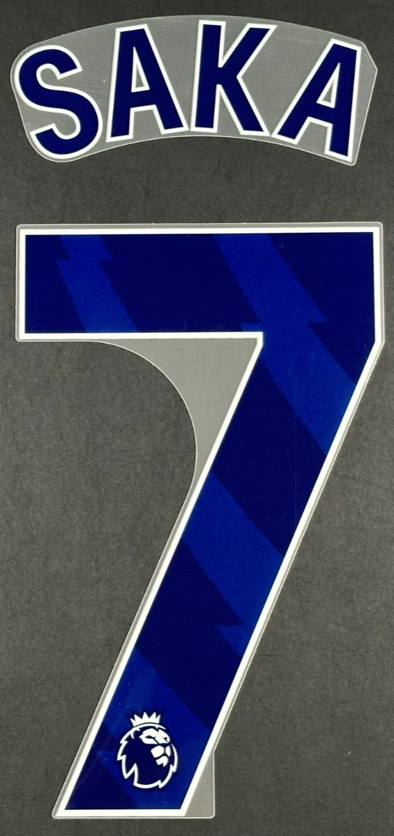 ARSENAL 2023 - 2025 SAKA 7 OFFICIAL AVERY DENNISON NAVY PLAYER SIZE NAME SET