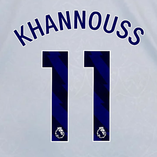 2024 2025 OFFICIAL LEICESTER CITY KHANNOUSS 11 BLUE 3RD PLAYER SIZE NAME SET