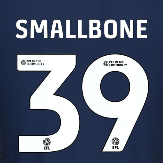 25 26 MILLWALL SMALLBONE 39 OFFICIAL WHITE HOME PLAYER SIZE NAME SET 230MM