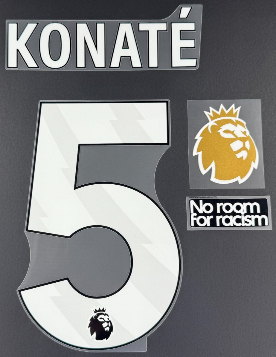 2025 2026 LIVERPOOL KONATE 5 OFFICIAL AVERY DENNISON WHITE PLAYER SIZE + PATCHES