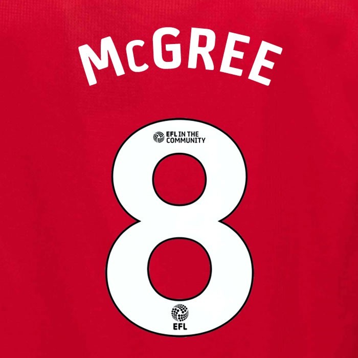 25 26 MIDDLESBROUGH McGREE 8 OFFICIAL WHITE HOME PLAYER SIZE NAME SET 230MM