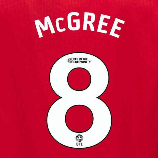 25 26 MIDDLESBROUGH McGREE 8 OFFICIAL WHITE HOME PLAYER SIZE NAME SET 230MM