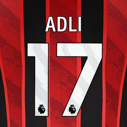 2025 2026 BOURNEMOUTH ADLI 17 WHITE HOME PLAYER SIZE NAME SET