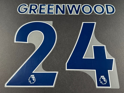 LEEDS UNITED 2022 2023 GREENWOOD 24 OFFICIAL AVERY BLUE PLAYER SIZE NAME SET