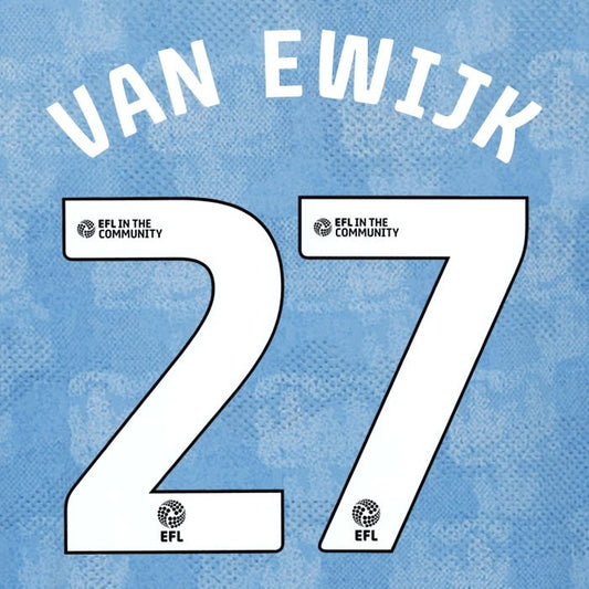 25 26 COVENTRY CITY VAN EWIJK 27 OFFICIAL WHITE HOME PLAYER SIZE NAME SET 230MM