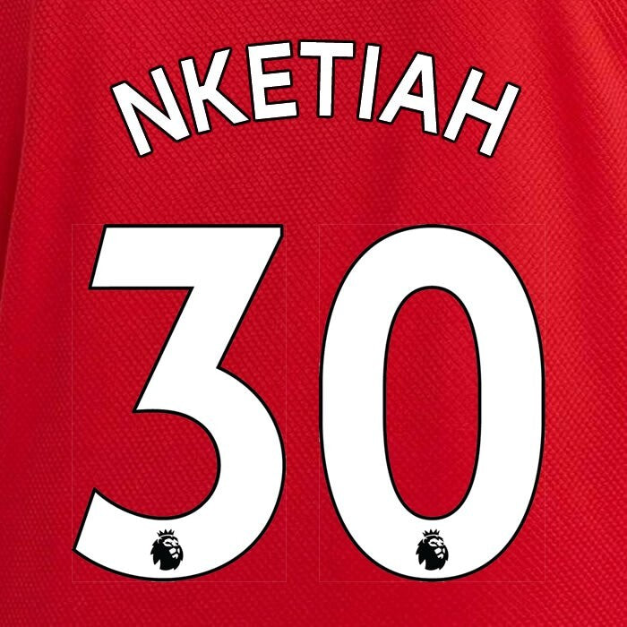 ARSENAL 2019-23 NKETIAH 30 OFFICIAL AVERY DENNISON WHITE PLAYER SIZE NAME SET