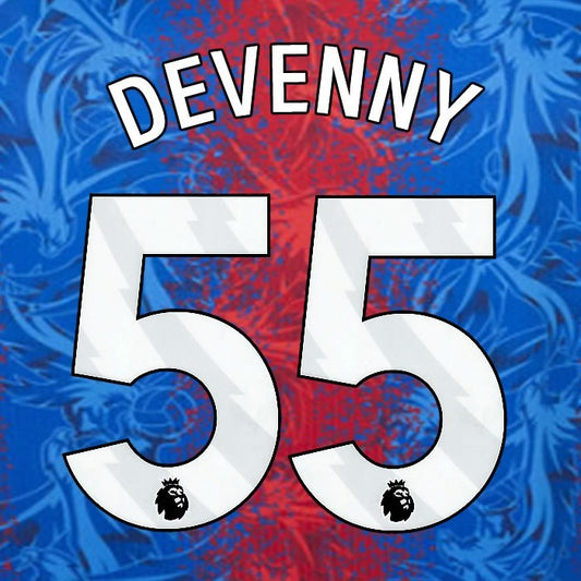 2024 2025 OFFICIAL CRYSTAL PALACE DEVENNY 55 WHITE HOME PLAYER SIZE NAMESET