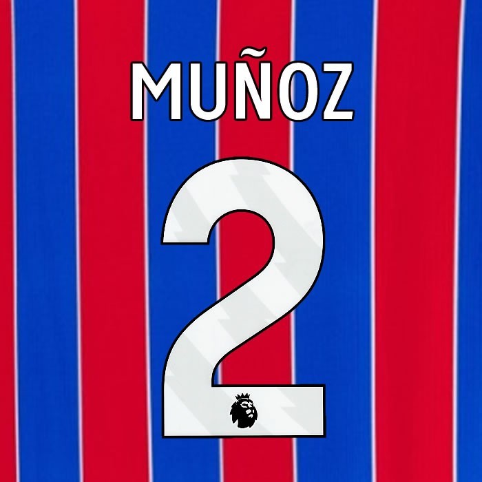 2025 2026 OFFICIAL CRYSTAL PALACE MUNOZ 2 WHITE HOME PLAYER SIZE NAMESET