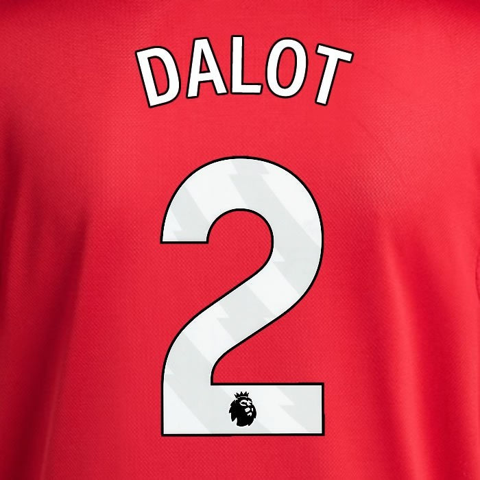 2025 2026 MANCHESTER UNITED DALOT 2 HOME WHITE PLAYER SIZE NAMESET