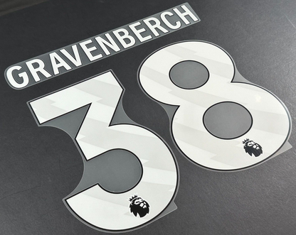 LIVERPOOL 2023/25 GRAVENBERCH 38 OFFICIAL AVERY DENNISON WHITE PLAYER SIZE SET
