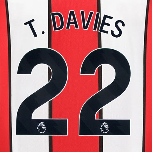 2023 2024 SHEFFIELD UNITED OFFICIAL T. DAVIES 22 BLACK HOME PLAYER SIZE NAMESET