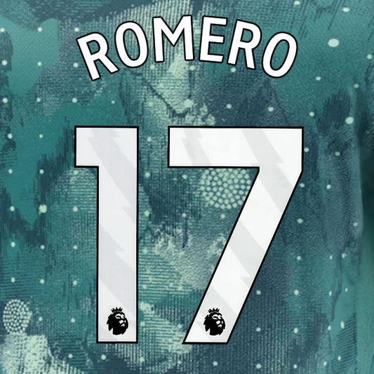 2024 2025 TOTTENHAM ROMERO 17 WHITE 3RD PLAYER SIZE NAME SET