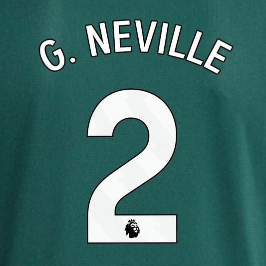 MAN UTD 23 - 24  G. NEVILLE 2 OFFICIAL AVERY DENNISON WHITE PLAYER SIZE NAME SET