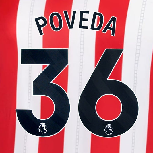 2025 2026 OFFICIAL SUNDERLAND POVEDA 36 BLACK HOME PLAYER SIZE NAME SET