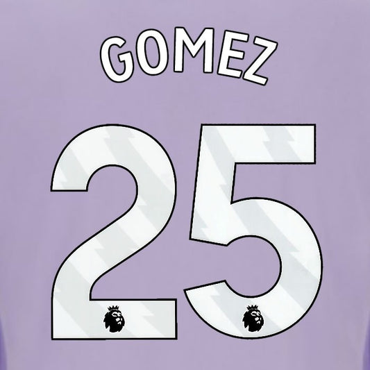 2025 2026 OFFICIAL BRIGHTON GOMEZ 25 AWAY WHITE PLAYER SIZE NAMESET