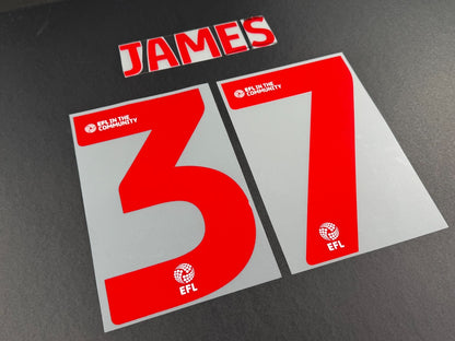 2025 2026 WREXHAM A.F.C JAMES 37 OFFICIAL RED 3RD PLAYER SIZE NAMESET